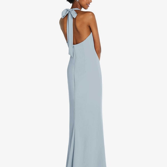 NWT Dessy Tie Halter Open Back Trumpet Gown in Mist (M) - Picture 2 of 3